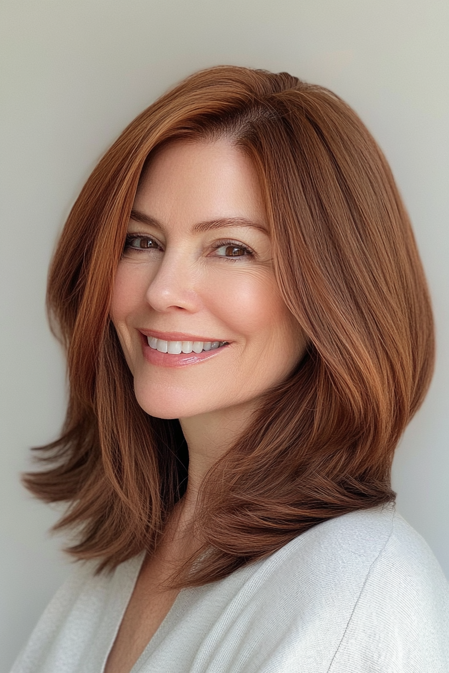 5. Angled Lob in Chestnut Brown (Haircuts For Older Women With Thick Hair) - Haircuts For Older Women With Thick Hair