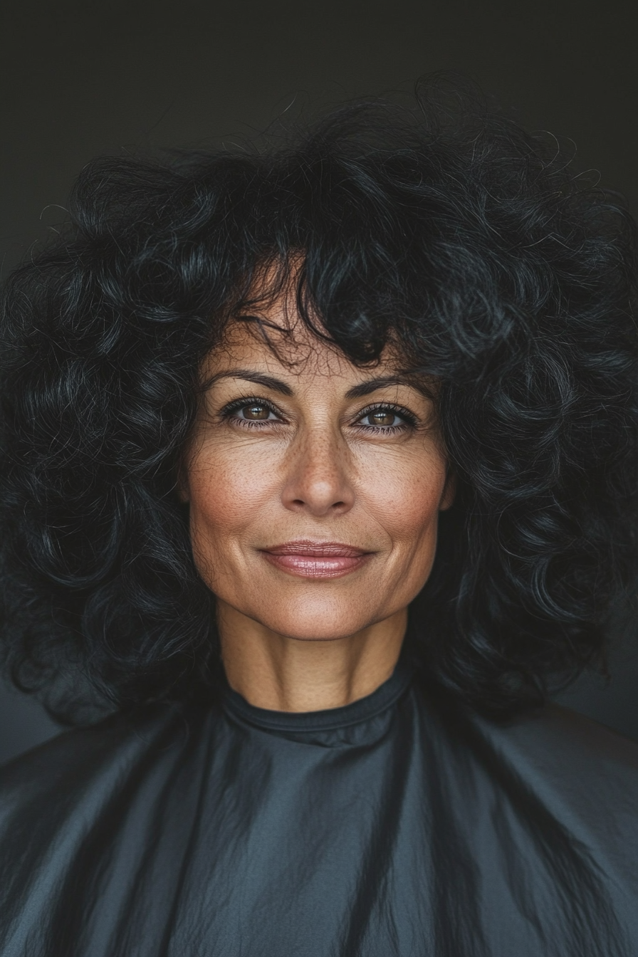 6. Cascading Curls in Black (Haircuts For Older Women With Thick Hair) - Haircuts For Older Women With Thick Hair