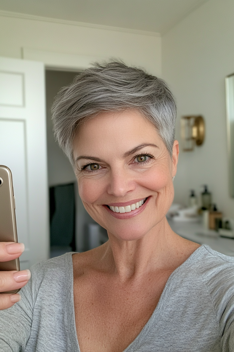 7. Sleek Ultra-Short in Natural Grey (Haircuts For Older Women With Thick Hair) - Haircuts For Older Women With Thick Hair