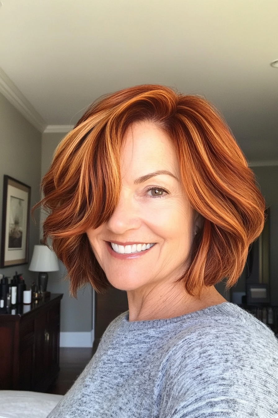 8. Textured Bob in Auburn (Haircuts For Older Women With Thick Hair) - Haircuts For Older Women With Thick Hair