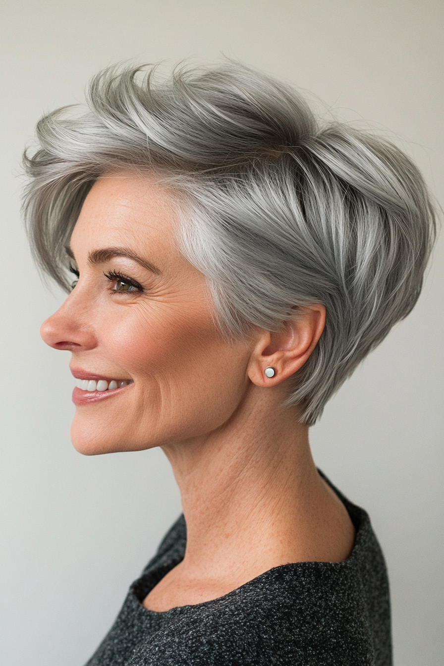 12. Feathered Pixie in Silver (Haircuts For Older Women With Thick Hair) - Haircuts For Older Women With Thick Hair