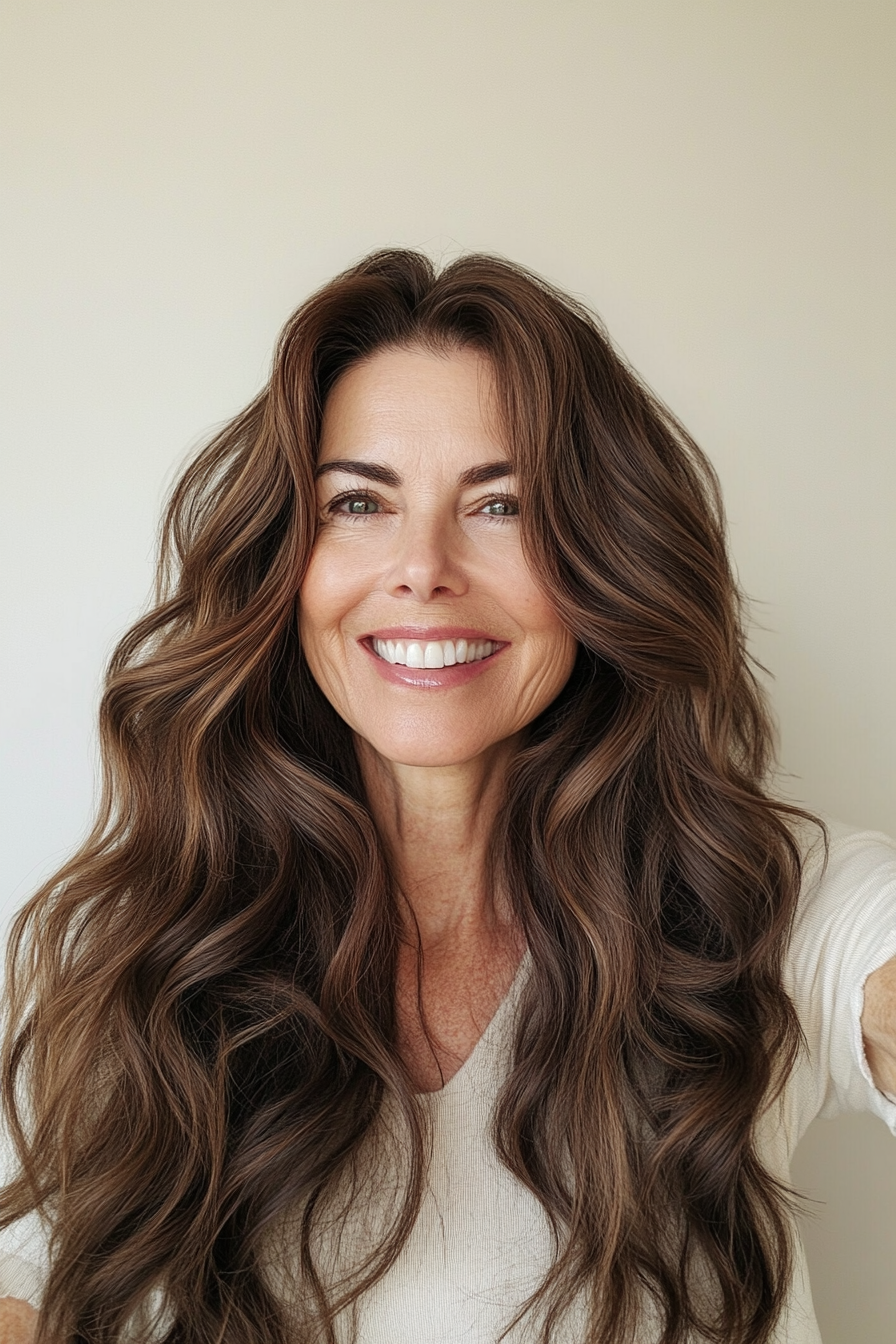 13. Romantic Waves in Chocolate Brown (Haircuts For Older Women With Thick Hair) - Haircuts For Older Women With Thick Hair