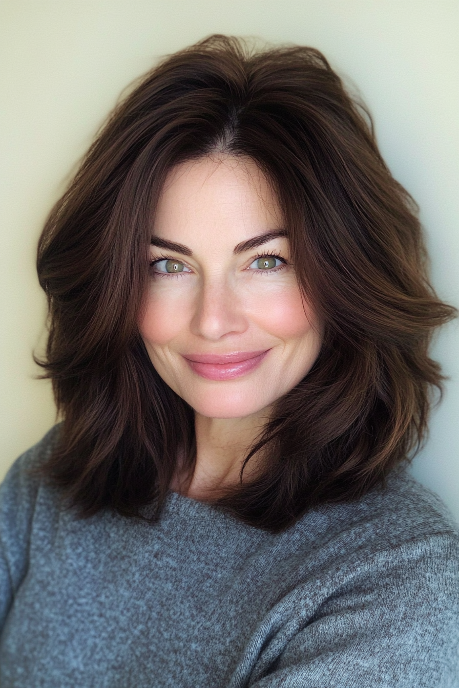 15. Voluminous Shag in Rich Brunette (Haircuts For Older Women With Thick Hair) - Haircuts For Older Women With Thick Hair