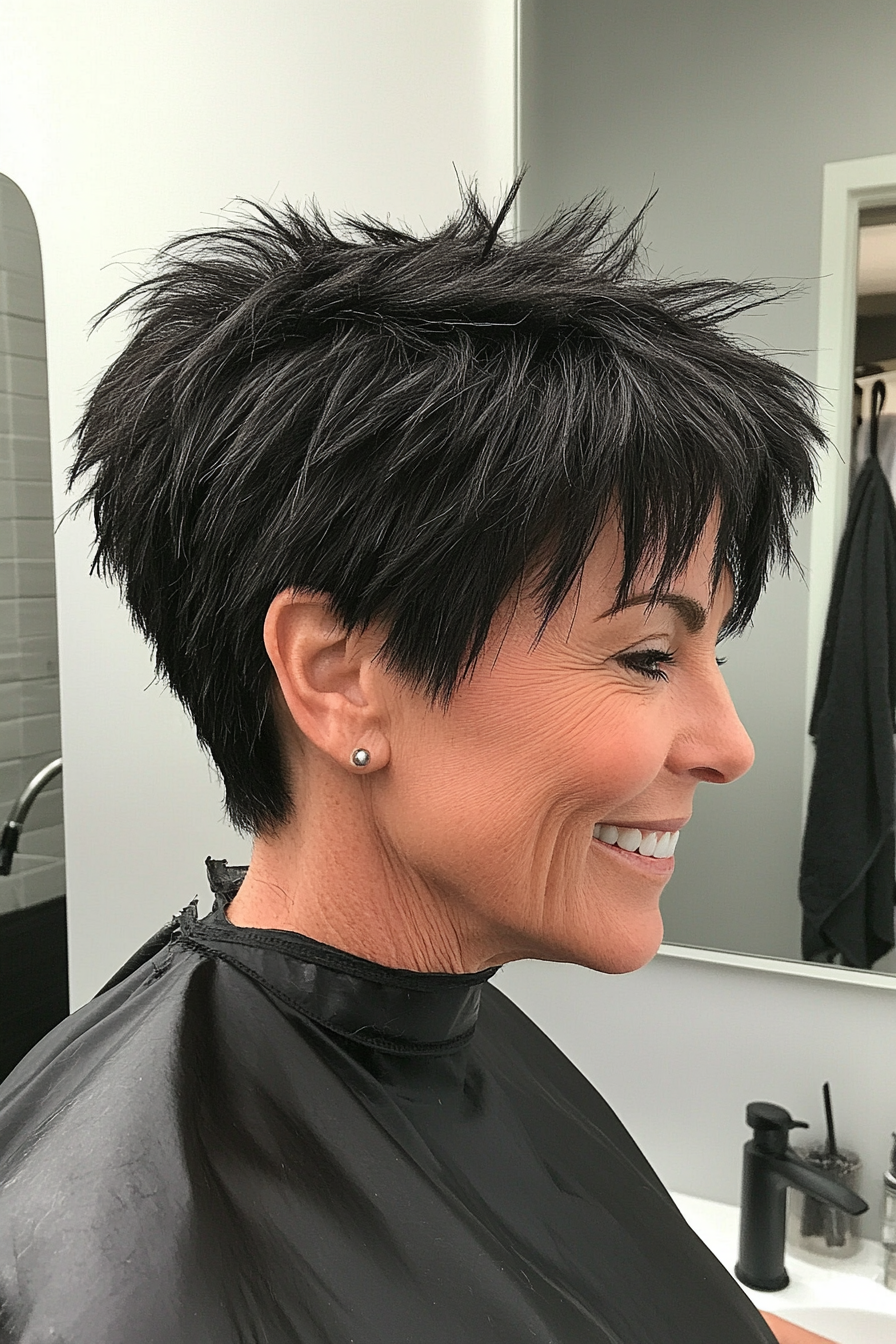 17. Choppy Pixie in Jet Black (Haircuts For Older Women With Thick Hair) - Haircuts For Older Women With Thick Hair