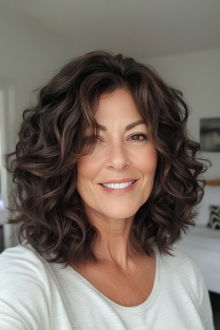 19. Bohemian Curls in Dark Brown (Haircuts For Older Women With Thick Hair) - Haircuts For Older Women With Thick Hair