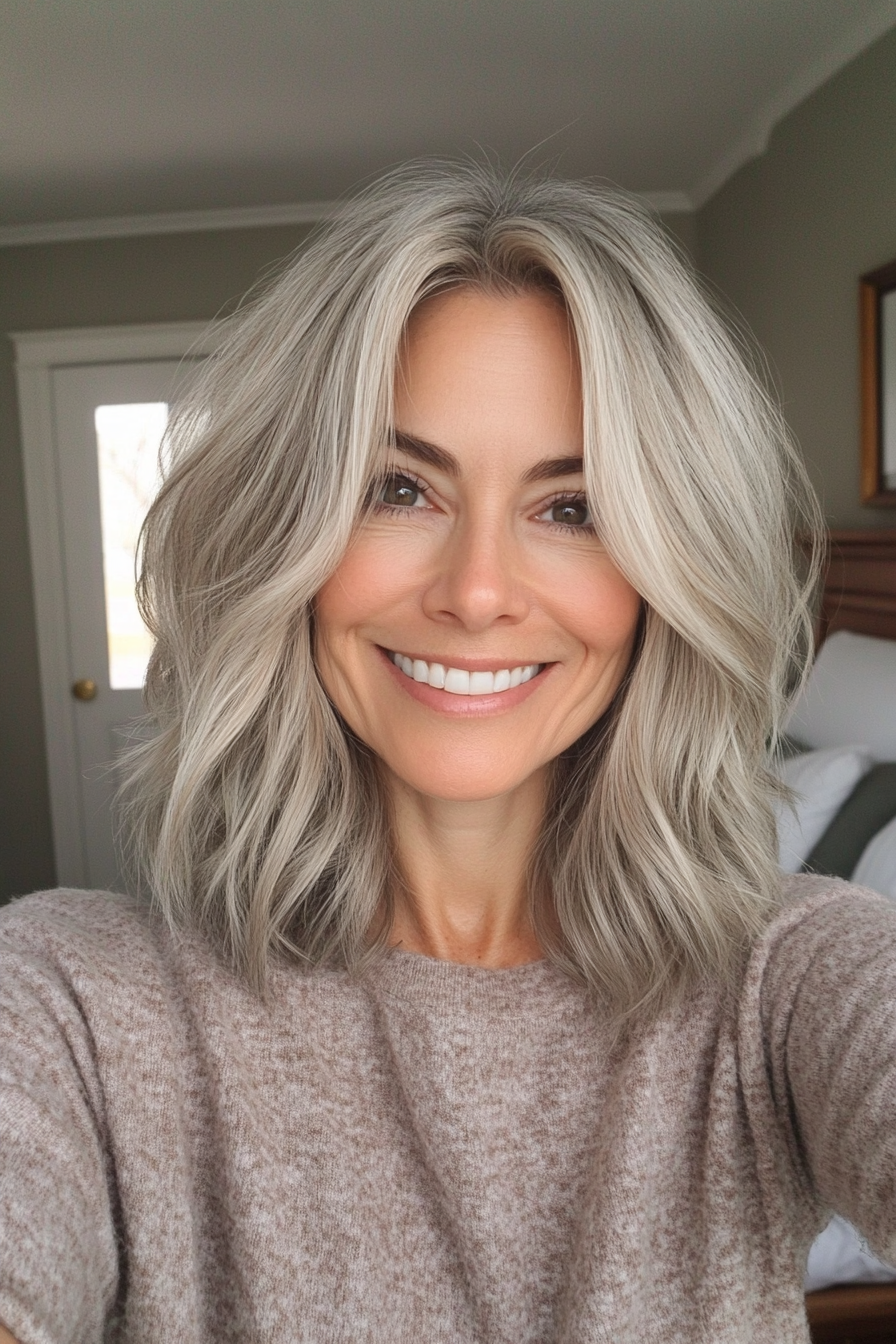 20. Tousled Lob in Ash Blonde (Haircuts For Older Women With Thick Hair) - Haircuts For Older Women With Thick Hair