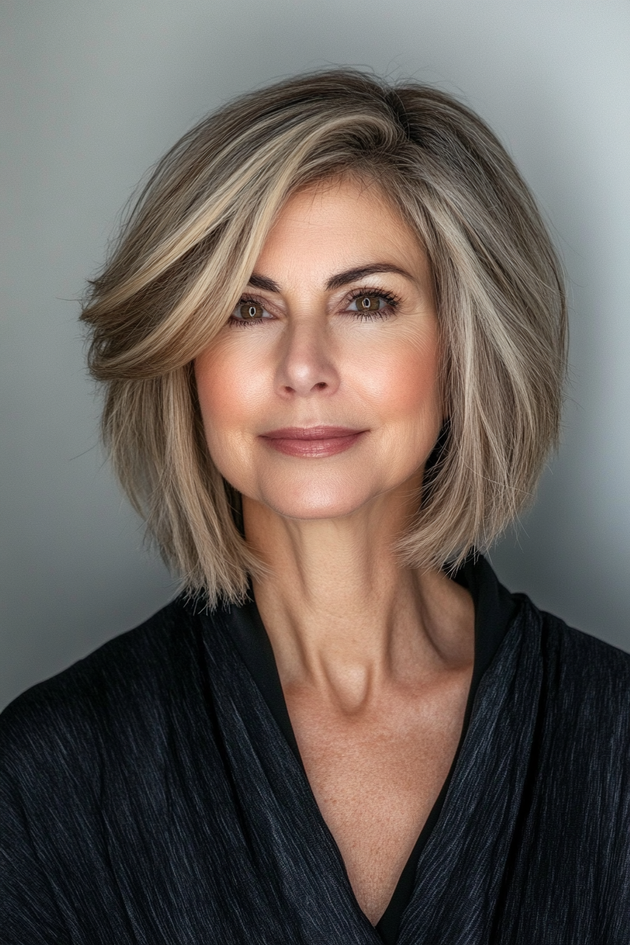 24. Layered Bob in Dark Blonde (Haircuts For Older Women With Thick Hair) - Haircuts For Older Women With Thick Hair