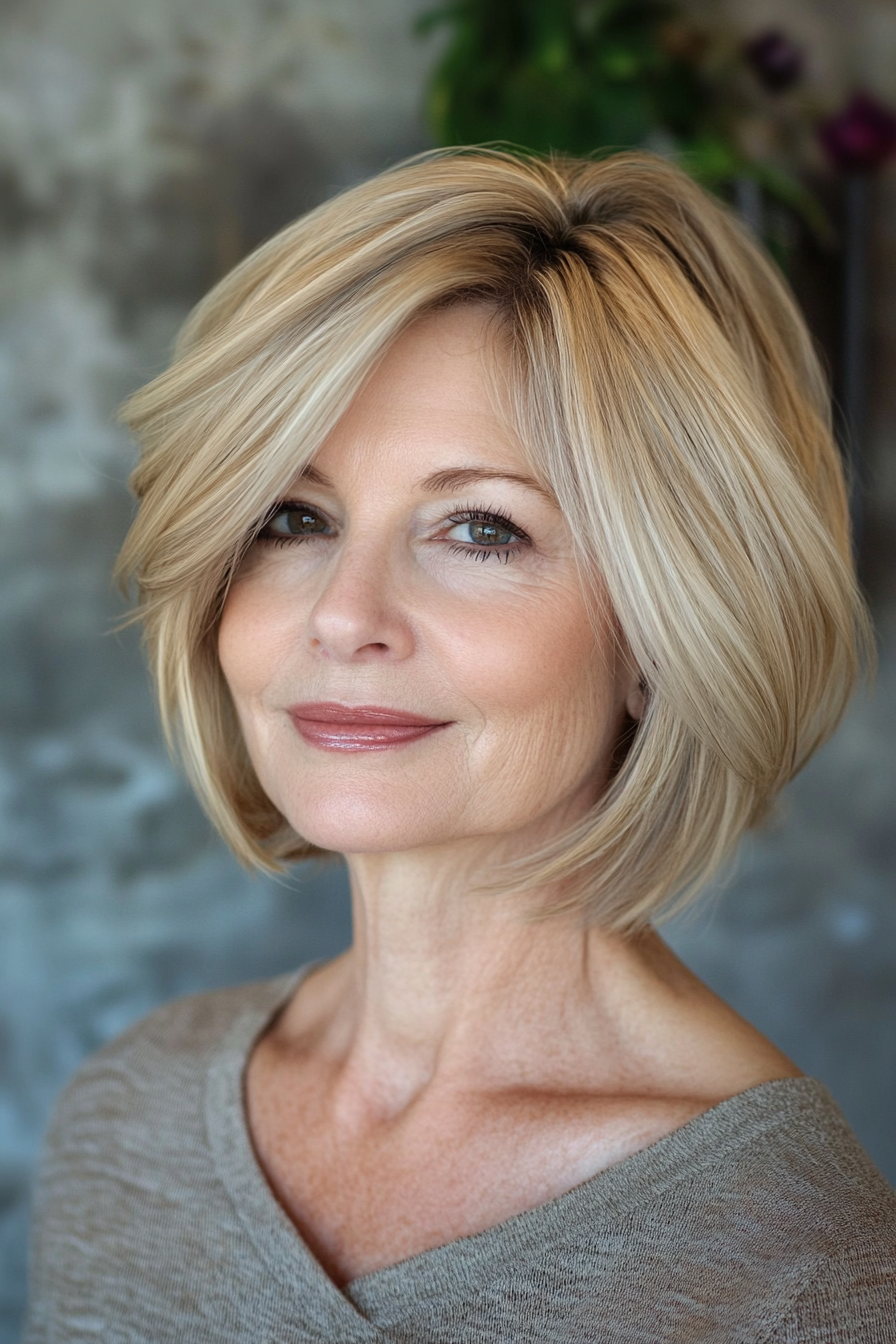 2. Layered Bob - Honey Blonde (Hairstyles For Women Over 60 With Fine Hair) - Hairstyles For Women Over 60 With Fine Hair