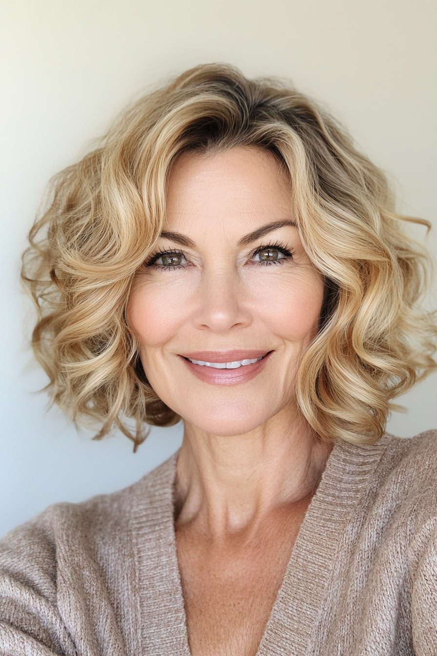 11. Soft Curls Bob - Golden Blonde (Hairstyles For Women Over 60 With Fine Hair) - Hairstyles For Women Over 60 With Fine Hair