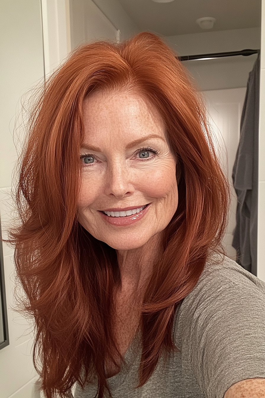 13. Voluminous Blowout - Rich Auburn (Hairstyles For Women Over 60 With Fine Hair) - Hairstyles For Women Over 60 With Fine Hair