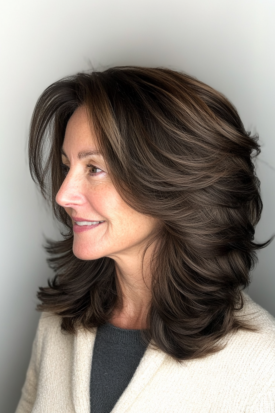 14. Tousled Layers - Dark Brown (Hairstyles For Women Over 60 With Fine Hair) - Hairstyles For Women Over 60 With Fine Hair