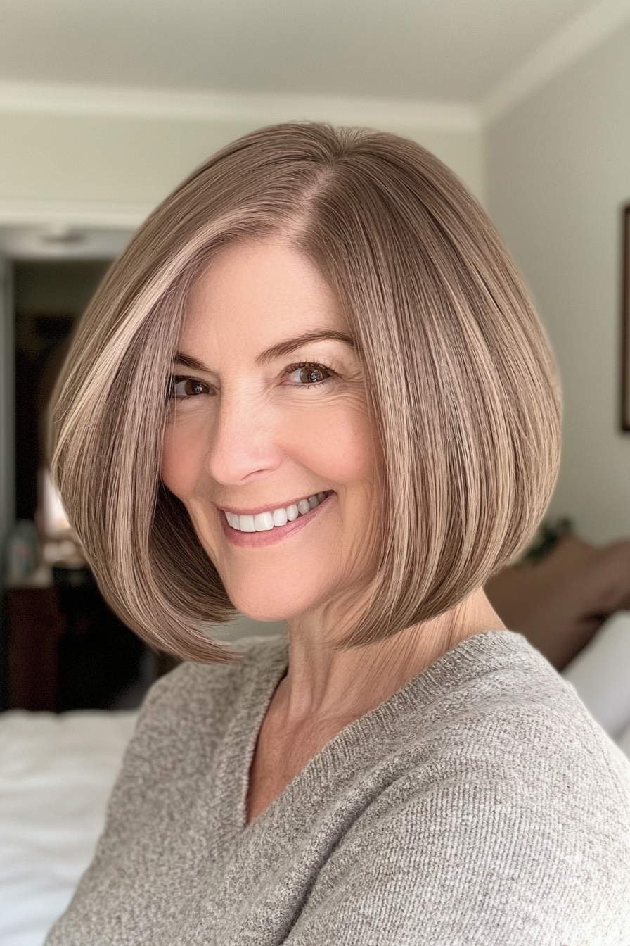 15. Minimalist Bob - Light Brown (Hairstyles For Women Over 60 With Fine Hair) - Hairstyles For Women Over 60 With Fine Hair