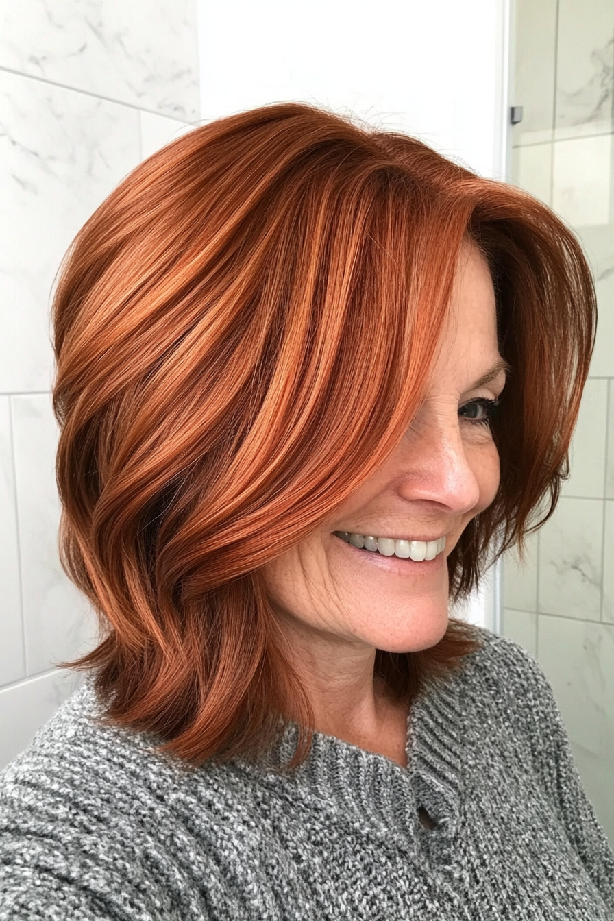 16. Asymmetrical Cut - Copper Brown (Hairstyles For Women Over 60 With Fine Hair) - Hairstyles For Women Over 60 With Fine Hair