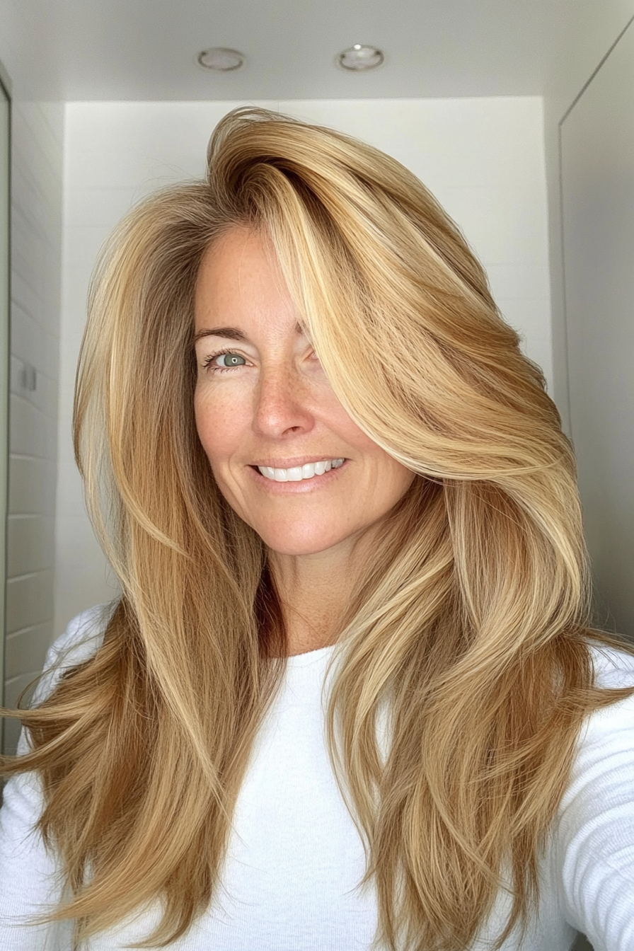 17. Flowing Layers - Soft Caramel (Hairstyles For Women Over 60 With Fine Hair) - Hairstyles For Women Over 60 With Fine Hair