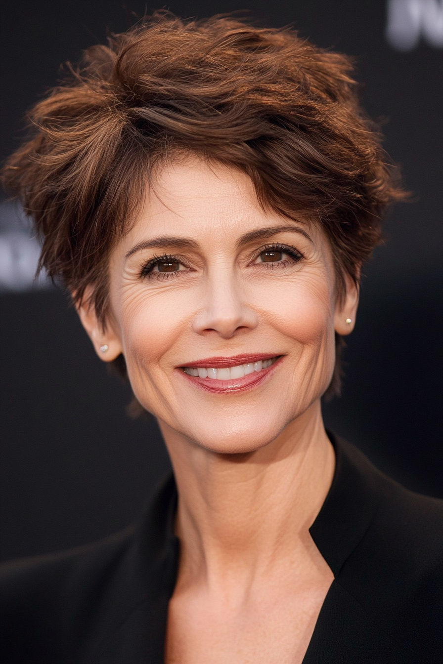 20. Sculpted Pixie - Walnut Brown (Hairstyles For Women Over 60 With Fine Hair) - Hairstyles For Women Over 60 With Fine Hair