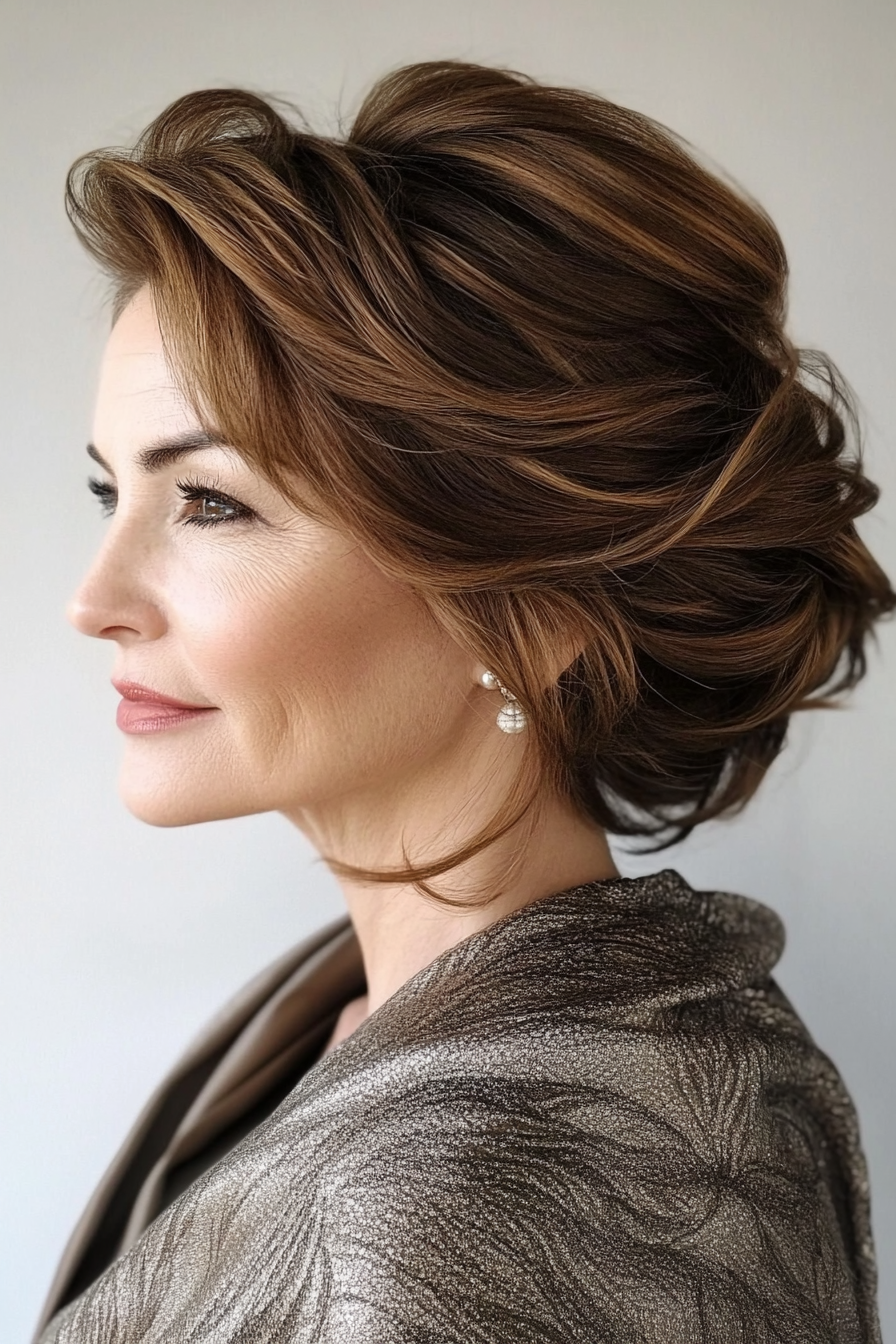 21. Elegant Updo - Bronze Brown (Hairstyles For Women Over 60 With Fine Hair) - Hairstyles For Women Over 60 With Fine Hair