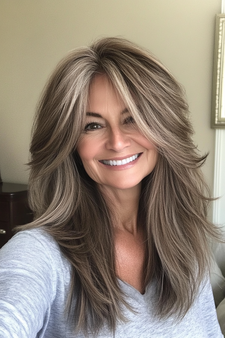 23. Layered Flip - Ash Brown (Hairstyles For Women Over 60 With Fine Hair) - Hairstyles For Women Over 60 With Fine Hair