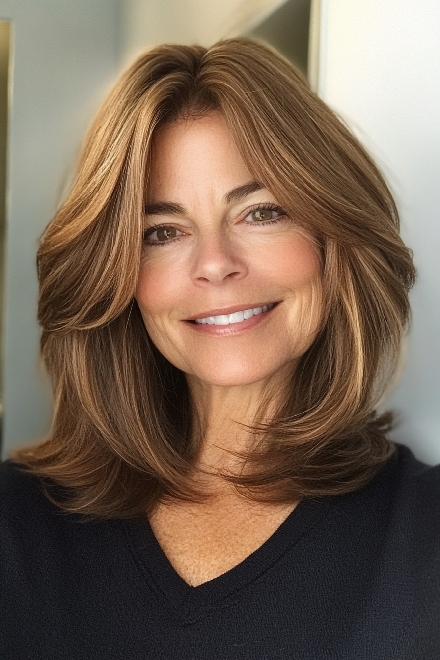 1. Soft Feathered Lob with Warm Chestnut Brown (Long Bob Hairstyles For Older Women) - Long Bob Hairstyles For Older Women