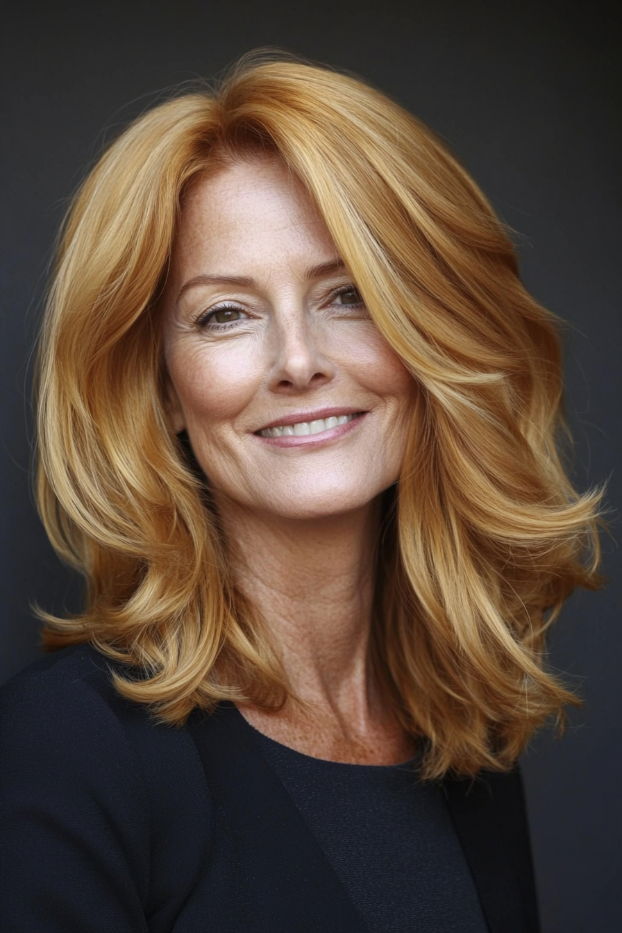 3. Layered Wavy Lob with Golden Blonde (Long Bob Hairstyles For Older Women) - Long Bob Hairstyles For Older Women