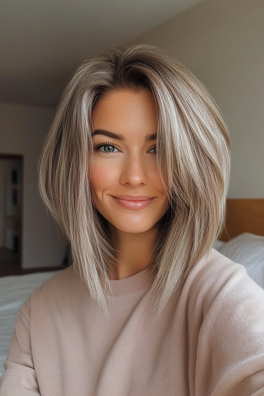 10. Volumized Lob with Salt and Pepper Blend (Long Bob Hairstyles For Older Women) - Long Bob Hairstyles For Older Women
