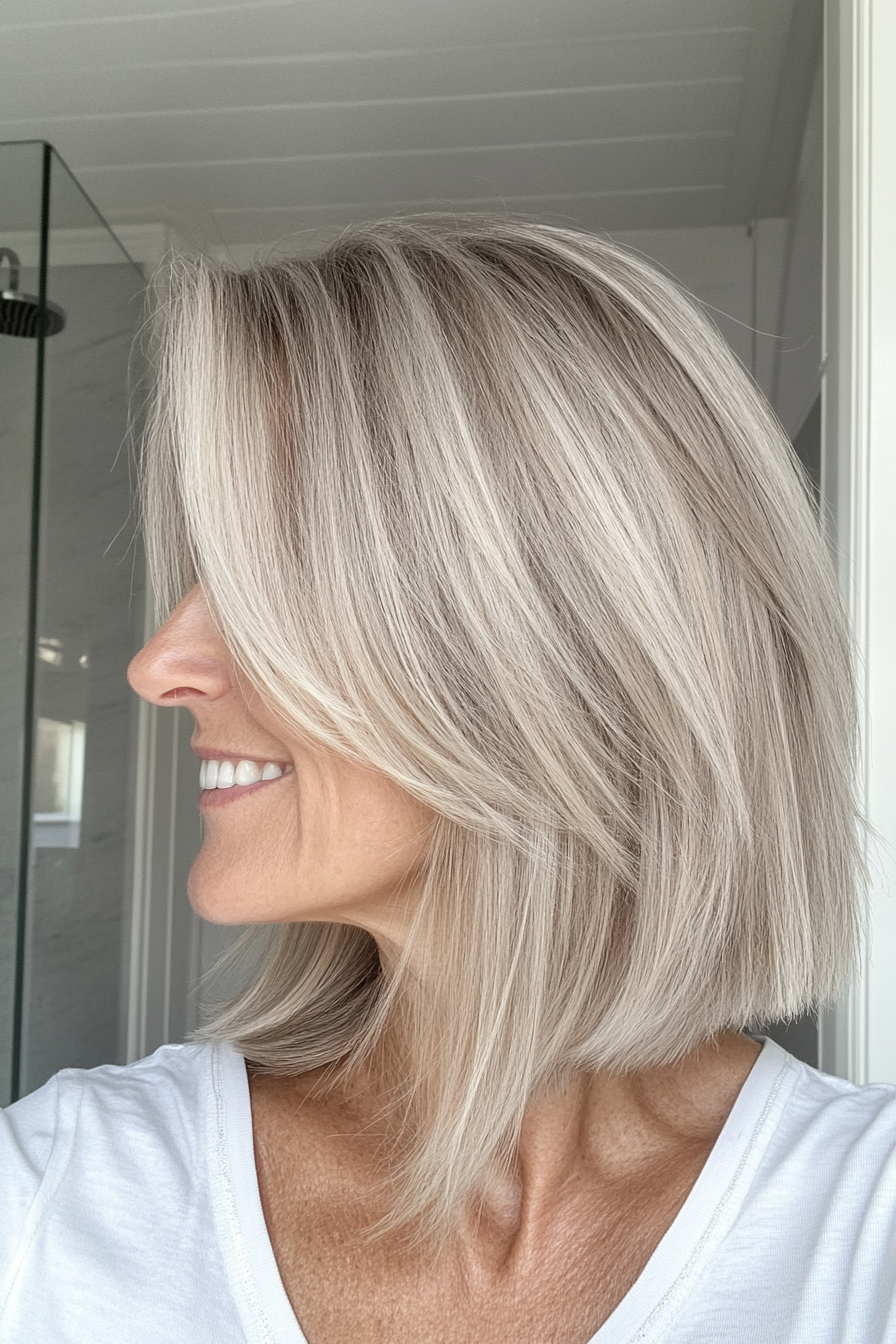14. Face-Framing Lob with Light Ash Blonde (Long Bob Hairstyles For Older Women) - Long Bob Hairstyles For Older Women