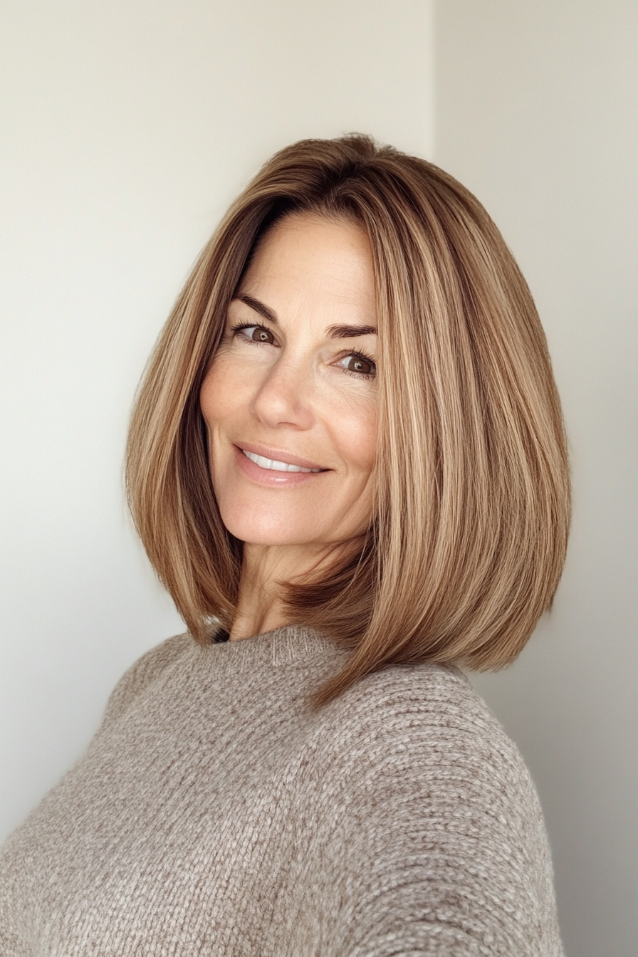 15. Tapered Lob with Golden Brown (Long Bob Hairstyles For Older Women) - Long Bob Hairstyles For Older Women