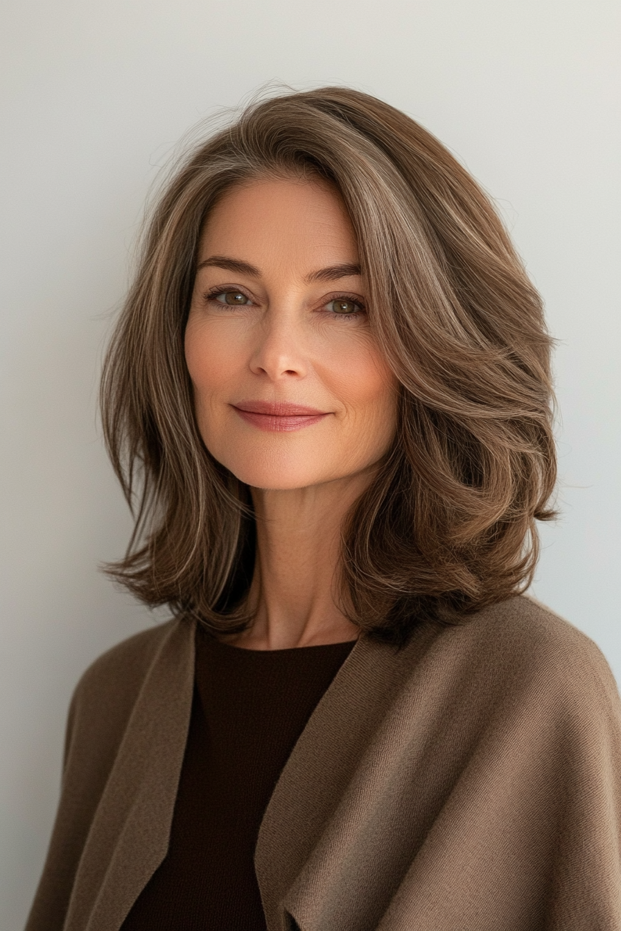 16. Rounded Lob with Warm Mocha Brown (Long Bob Hairstyles For Older Women) - Long Bob Hairstyles For Older Women
