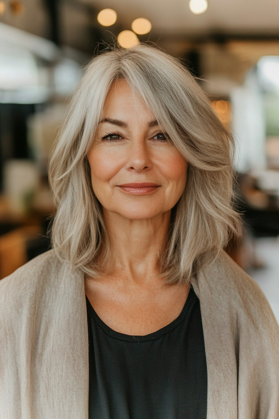 17. Side-Swept Lob with Dark Blonde (Long Bob Hairstyles For Older Women) - Long Bob Hairstyles For Older Women