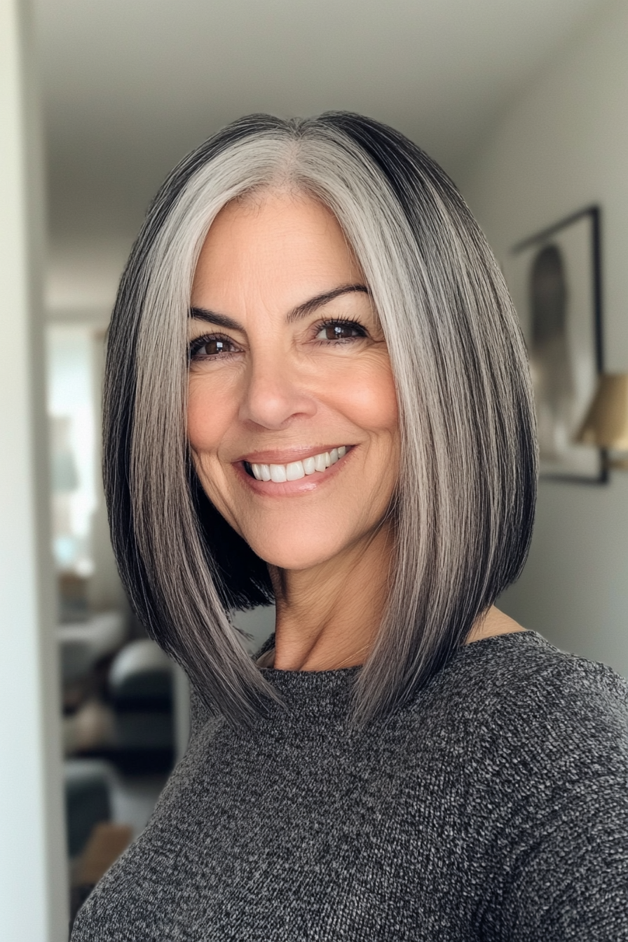 19. Sculpted Lob with Soft Black (Long Bob Hairstyles For Older Women) - Long Bob Hairstyles For Older Women