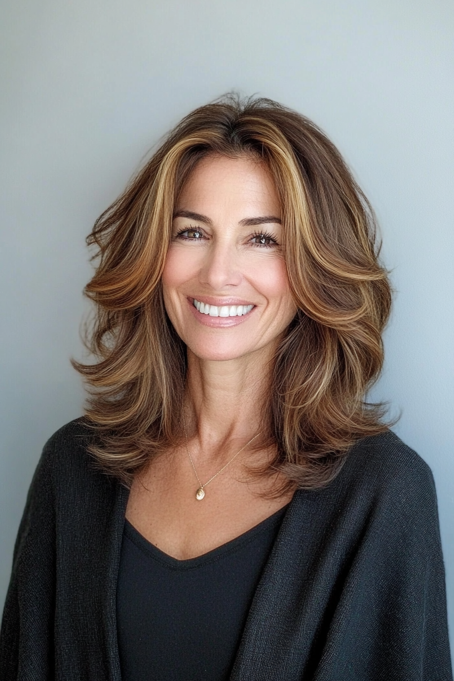 21. Middle-Part Lob with Classic Brown (Long Bob Hairstyles For Older Women) - Long Bob Hairstyles For Older Women