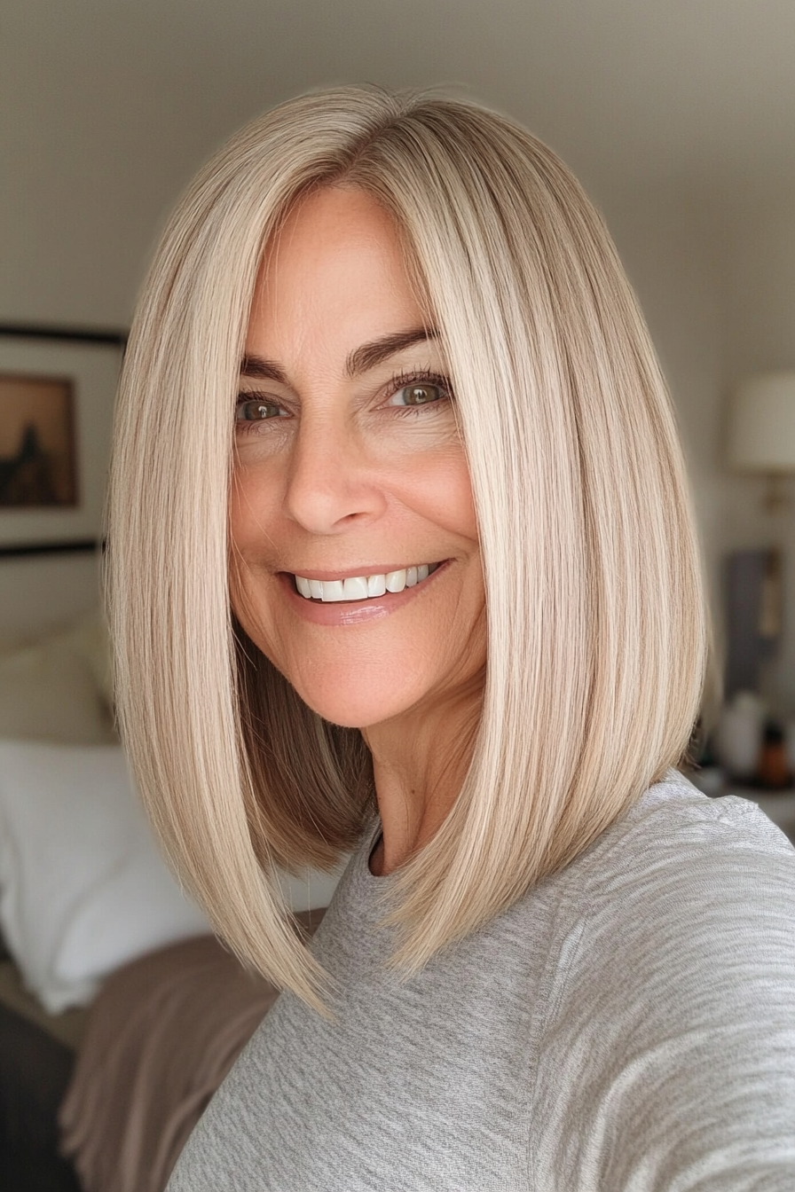 25. Subtle A-Line Lob with Honey Blonde (Long Bob Hairstyles For Older Women) - Long Bob Hairstyles For Older Women