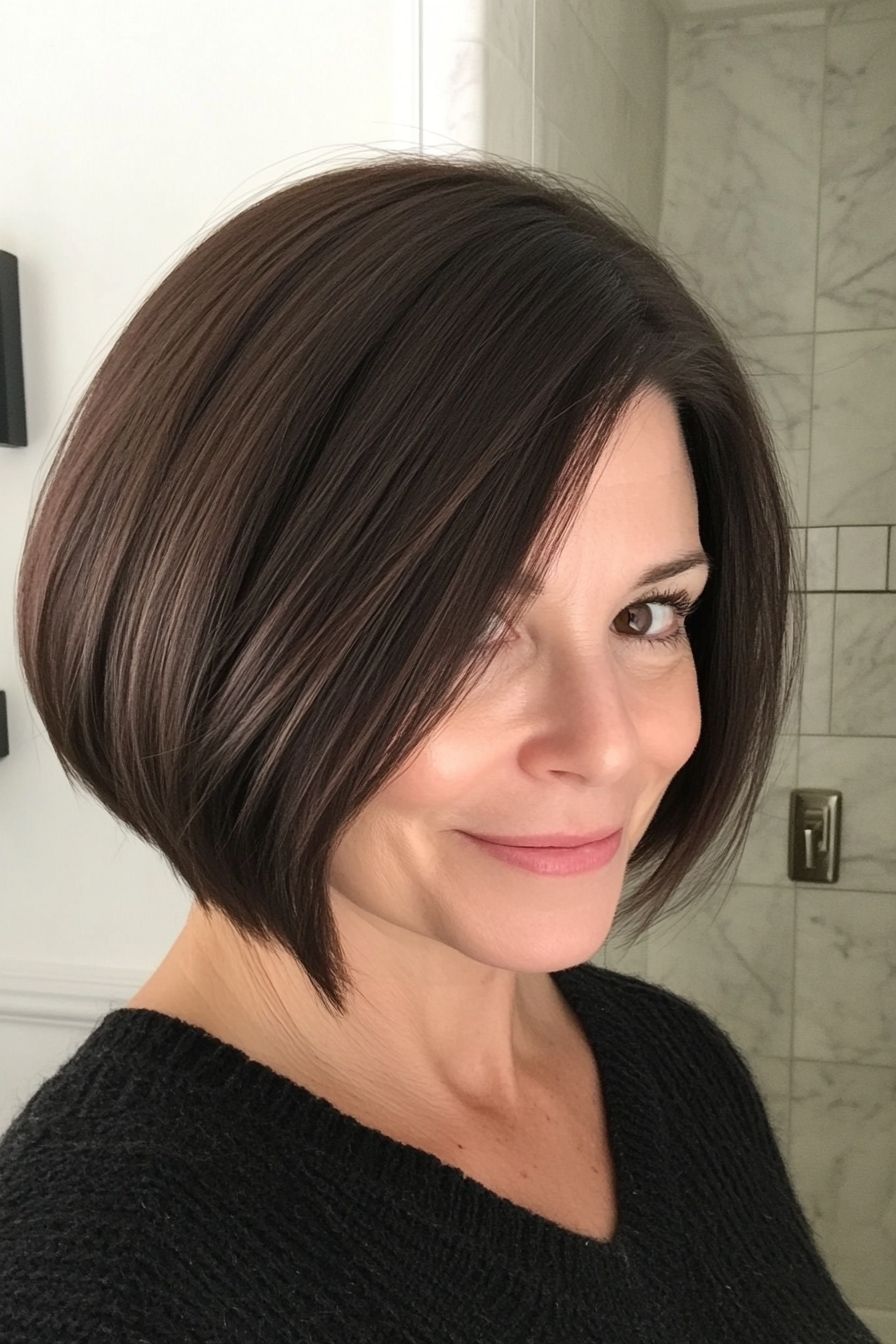 1. Classic Bob with Soft Layers - Dark Brown (Short Bob Hairstyles For Women Over 50) - Short Bob Hairstyles For Women Over 50