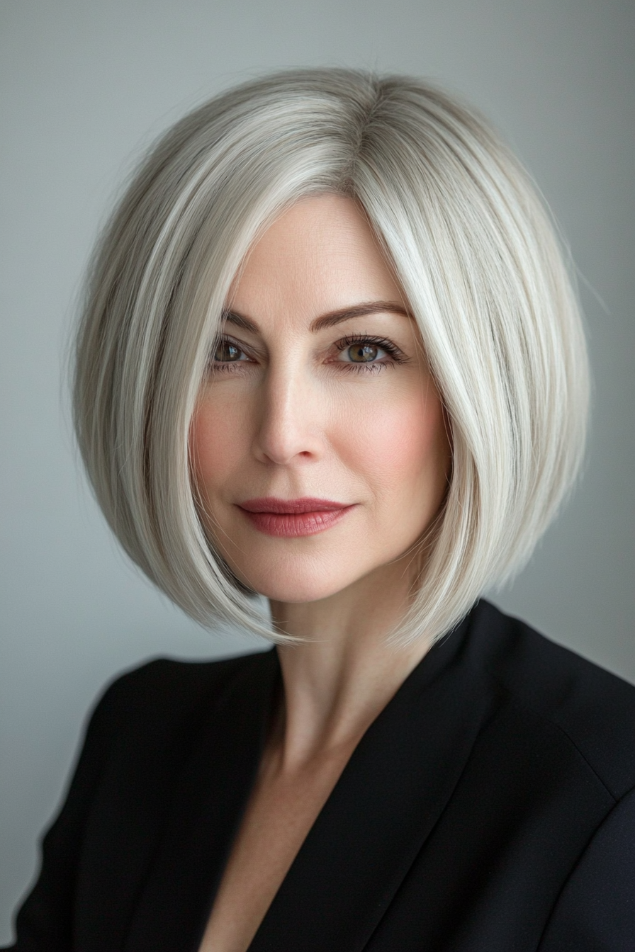 9. Classic Straight Bob - Platinum Blonde (Short Bob Hairstyles For Women Over 50) - Short Bob Hairstyles For Women Over 50