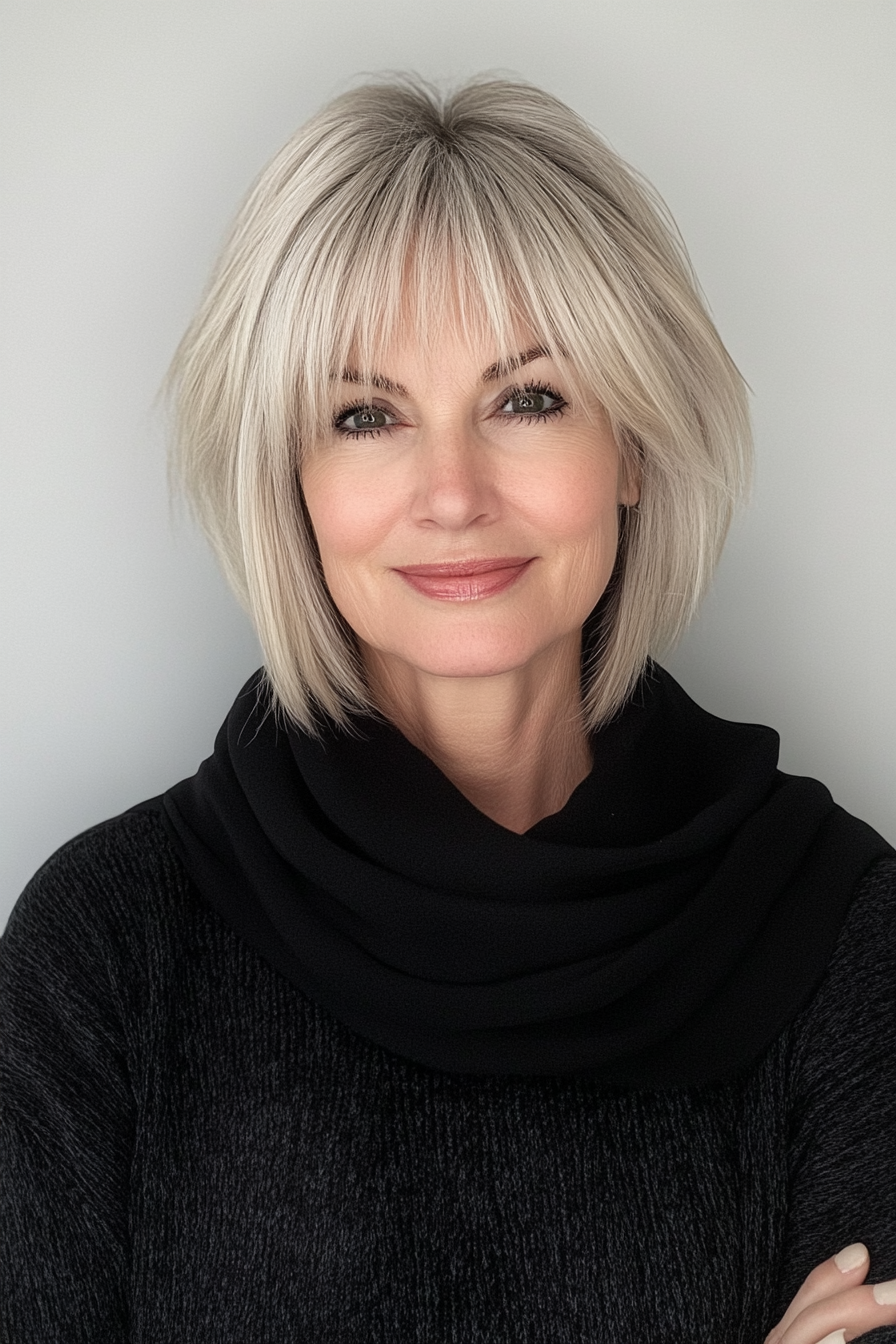 11. Bob with Curtain Bangs - Light Blonde (Short Bob Hairstyles For Women Over 50) - Short Bob Hairstyles For Women Over 50