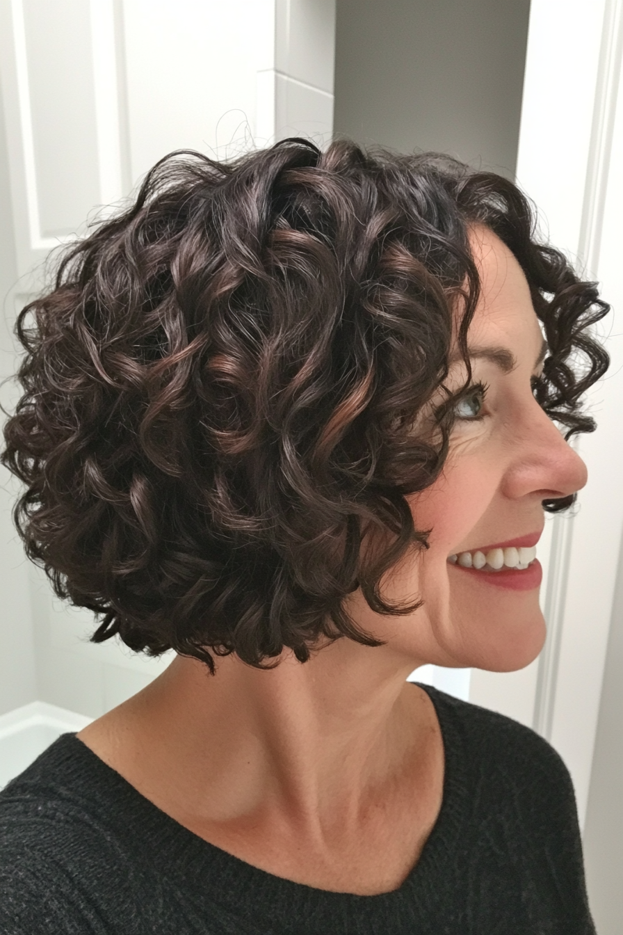 12. Curly Bob with Natural Texture - Dark Auburn (Short Bob Hairstyles For Women Over 50) - Short Bob Hairstyles For Women Over 50