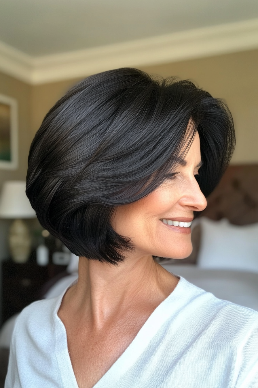 13. Voluminous Bob with Back Layers - Black (Short Bob Hairstyles For Women Over 50) - Short Bob Hairstyles For Women Over 50