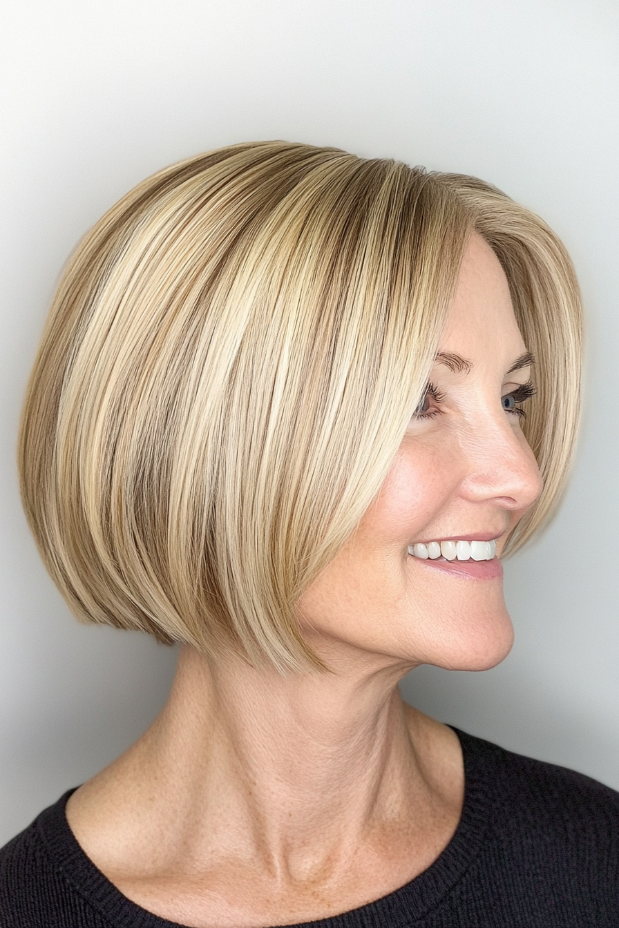 16. Blunt Bob with Subtle Highlights - Medium Blonde (Short Bob Hairstyles For Women Over 50) - Short Bob Hairstyles For Women Over 50