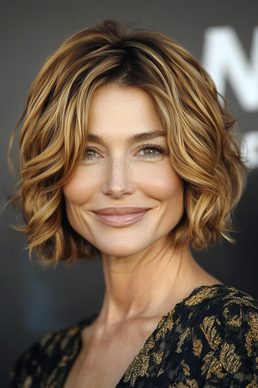 21. Soft Bob with Light Curls - Golden Brown (Short Bob Hairstyles For Women Over 50) - Short Bob Hairstyles For Women Over 50