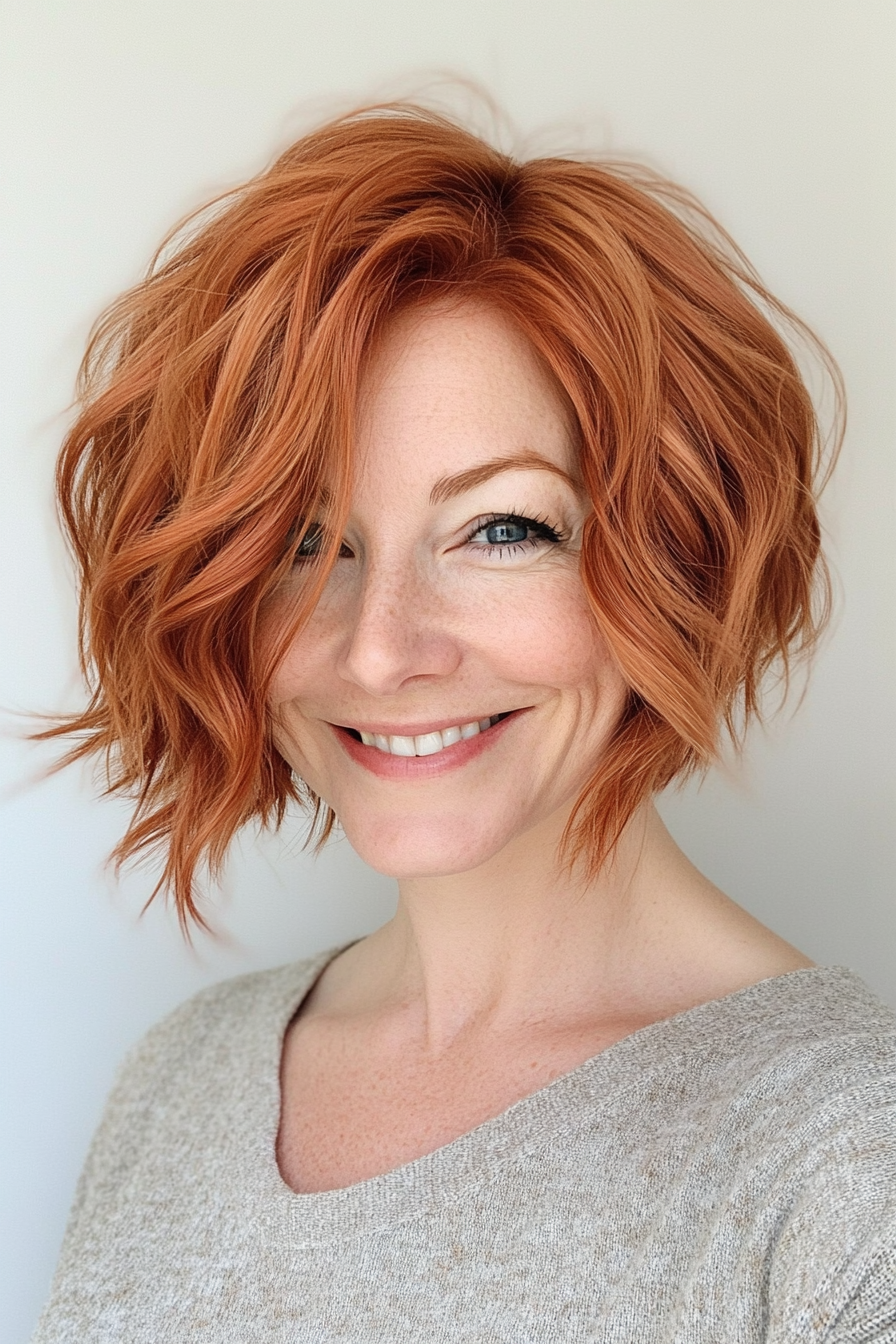 22. Messy Textured Bob - Light Red (Short Bob Hairstyles For Women Over 50) - Short Bob Hairstyles For Women Over 50