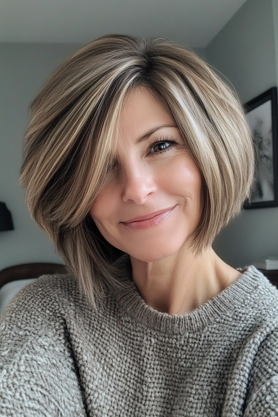 2. Textured Bob with Light Brown Color (Short Hairstyles For Older Women With Thick Hair) - Short Hairstyles For Older Women With Thick Hair
