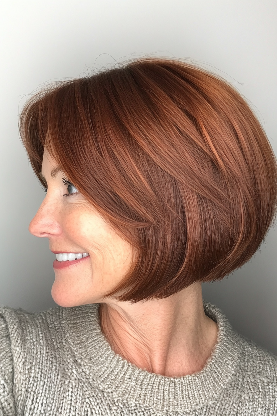 4. Chin-Length Bob with Auburn Tint (Short Hairstyles For Older Women With Thick Hair) - Short Hairstyles For Older Women With Thick Hair