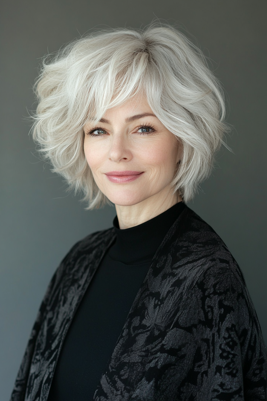 5. Soft Shaggy Cut with Platinum Blonde Highlights (Short Hairstyles For Older Women With Thick Hair) - Short Hairstyles For Older Women With Thick Hair
