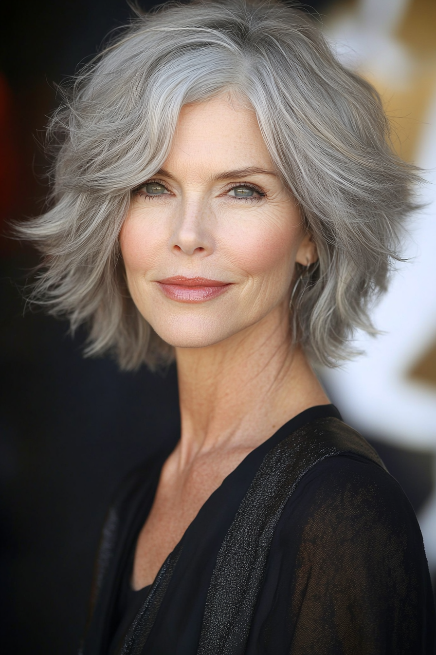 11. Textured Shag with Salt-and-Pepper Hair (Short Hairstyles For Older Women With Thick Hair) - Short Hairstyles For Older Women With Thick Hair