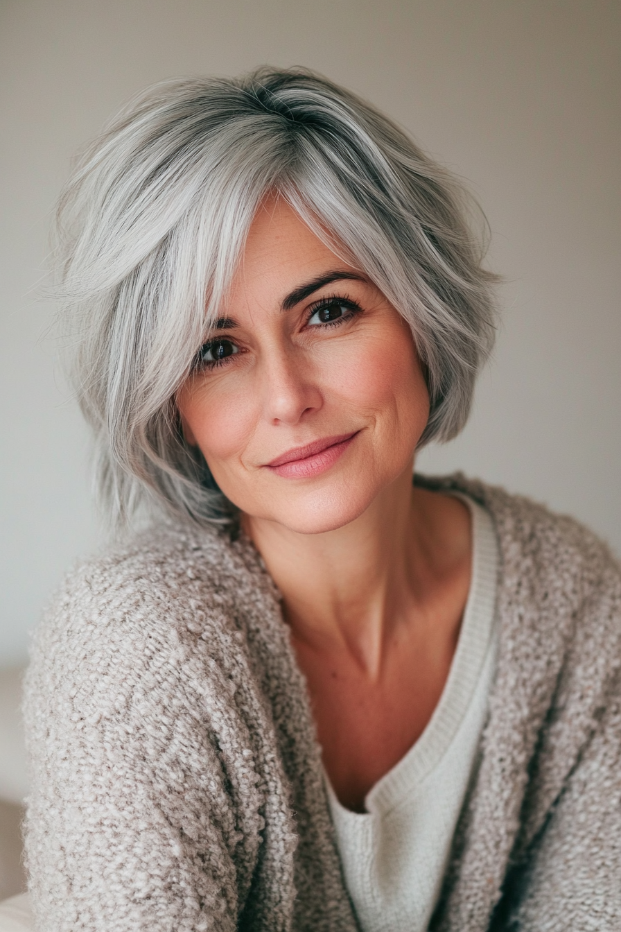 16. Textured Crop with Silver Gray (Short Hairstyles For Older Women With Thick Hair) - Short Hairstyles For Older Women With Thick Hair