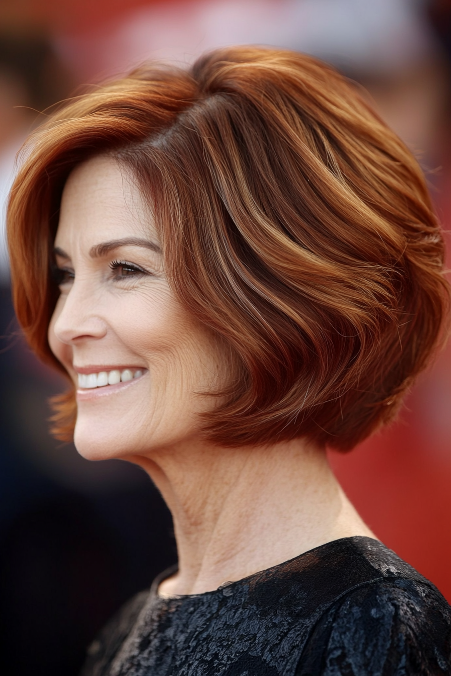19. Rounded Bob with Natural Red Highlights (Short Hairstyles For Older Women With Thick Hair) - Short Hairstyles For Older Women With Thick Hair