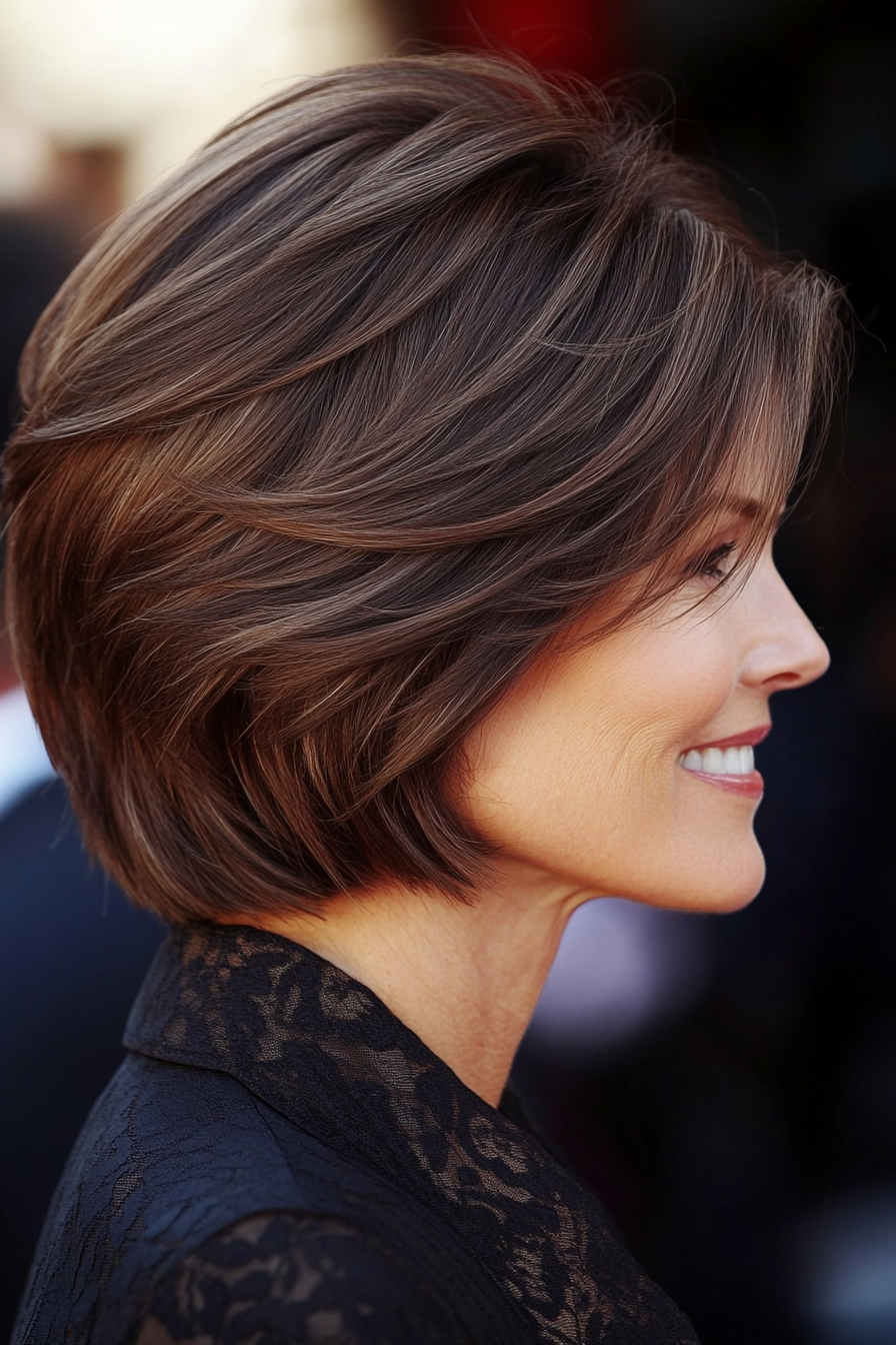 20. Layered French Bob with Brunette Shade (Short Hairstyles For Older Women With Thick Hair) - Short Hairstyles For Older Women With Thick Hair