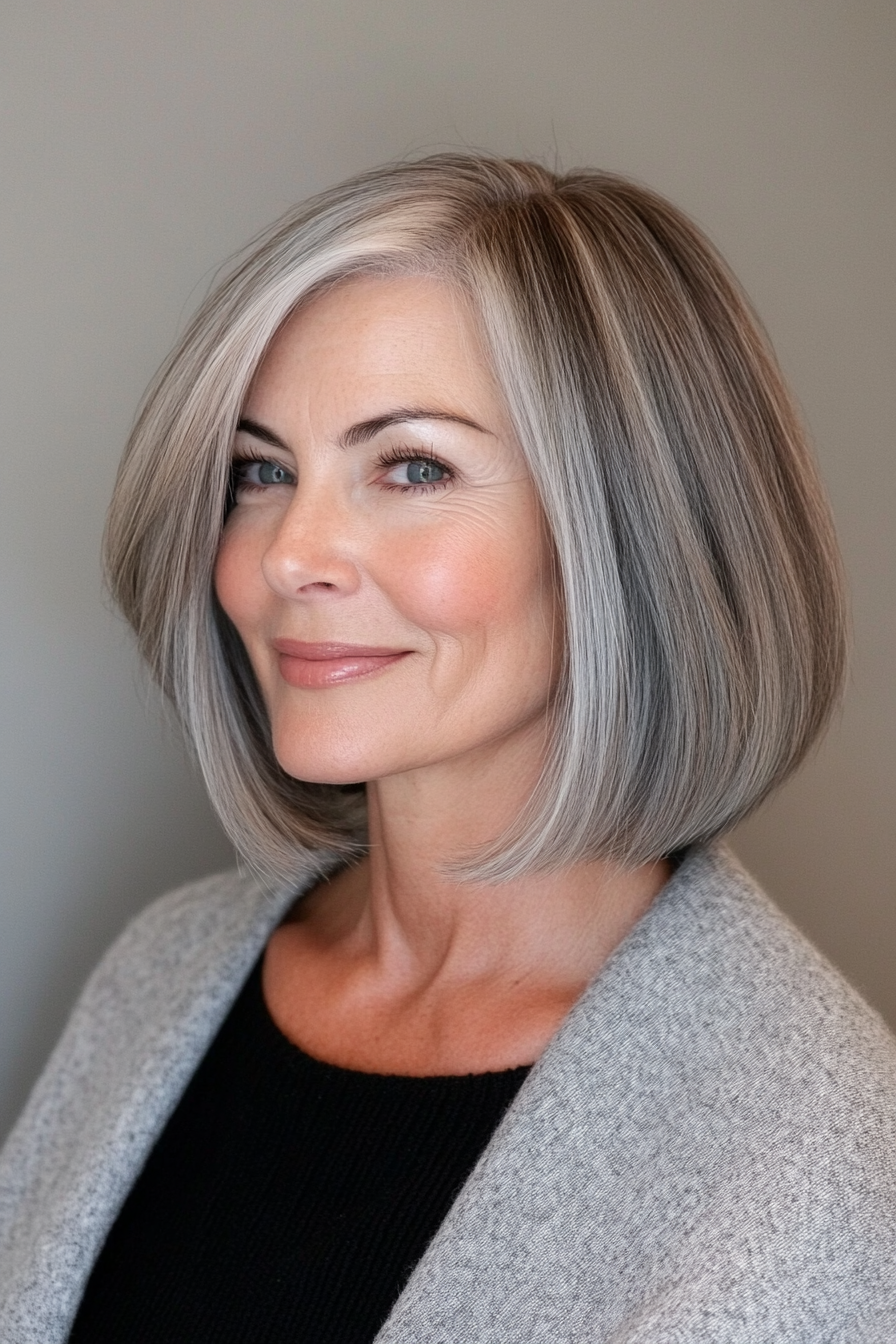 21. Side-Parted Bob with Soft Silver (Short Hairstyles For Older Women With Thick Hair) - Short Hairstyles For Older Women With Thick Hair
