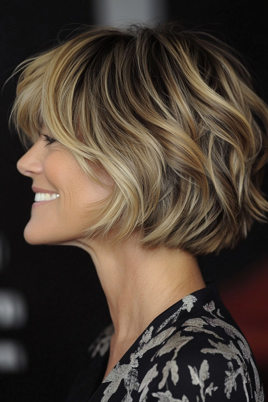 23. Tousled Bob with Ash Blonde Highlights (Short Hairstyles For Older Women With Thick Hair) - Short Hairstyles For Older Women With Thick Hair