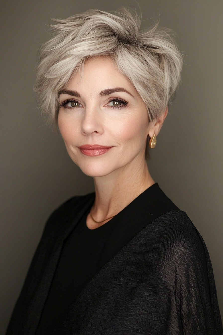 25. Layered Pixie with Light Blonde Streaks (Short Hairstyles For Older Women With Thick Hair) - Short Hairstyles For Older Women With Thick Hair
