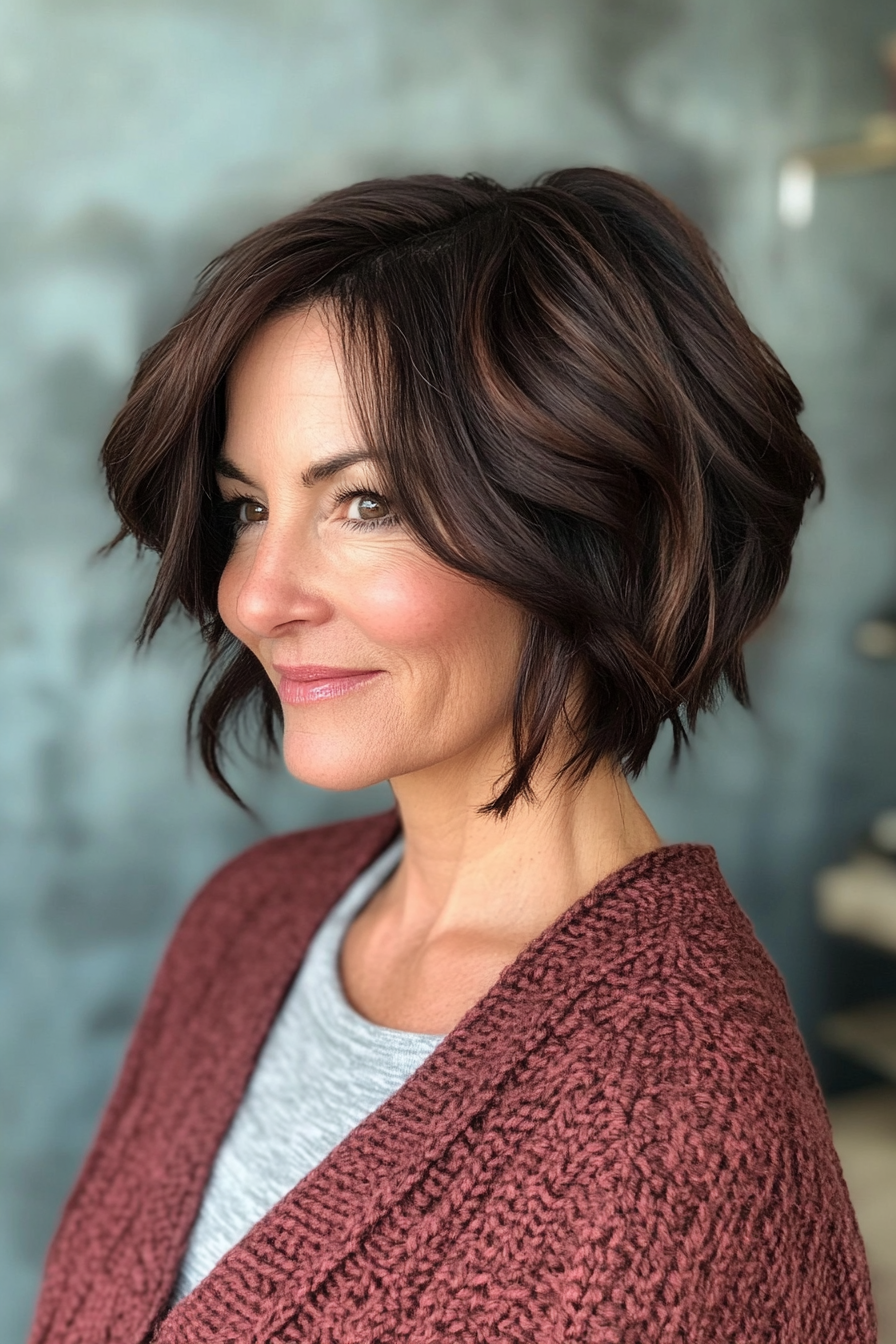 26. Textured Bob with Dark Mahogany (Short Hairstyles For Older Women With Thick Hair) - Short Hairstyles For Older Women With Thick Hair